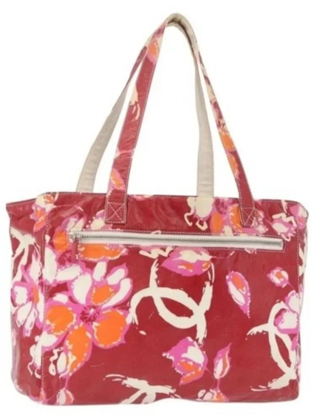 CHANEL Camelia Tote Bag Nylon Red CC Auth 164053